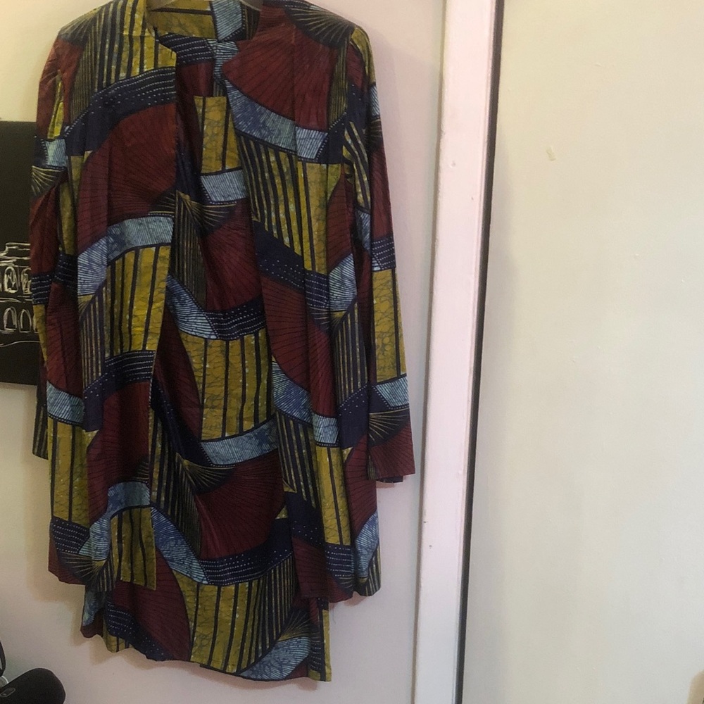 Colorful Waxed African Print with  Sleeveless Dress and Long Sleeve Jacket